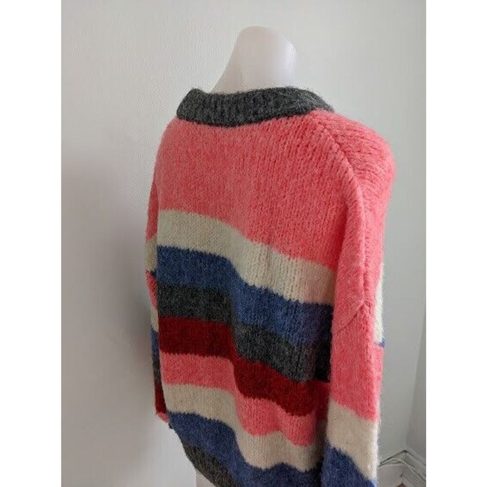 Zara Knit Medium Knitted Sweater Pullover Grey Pink Blue Colorblock Crew Neck - Picture 5 of 8